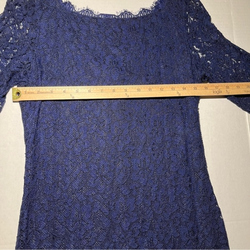 Diane Von Furstenberg Zarita Lace Midnight Blue Sheath Dress Size 10 - Picture 9 of 15